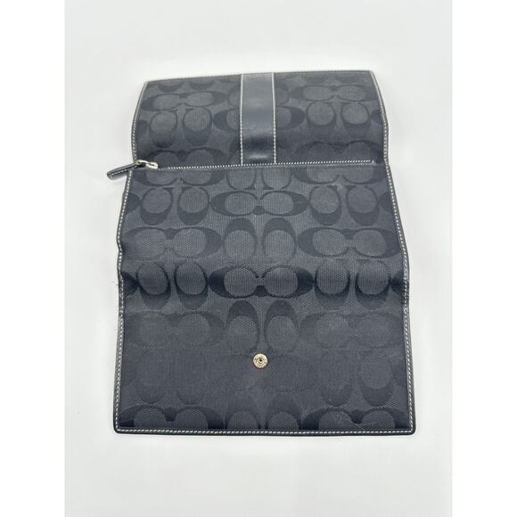 Coach Black Signature Fabric Canvas Leather Wallet 7.5" x 4.5" - Picture 3 of 6